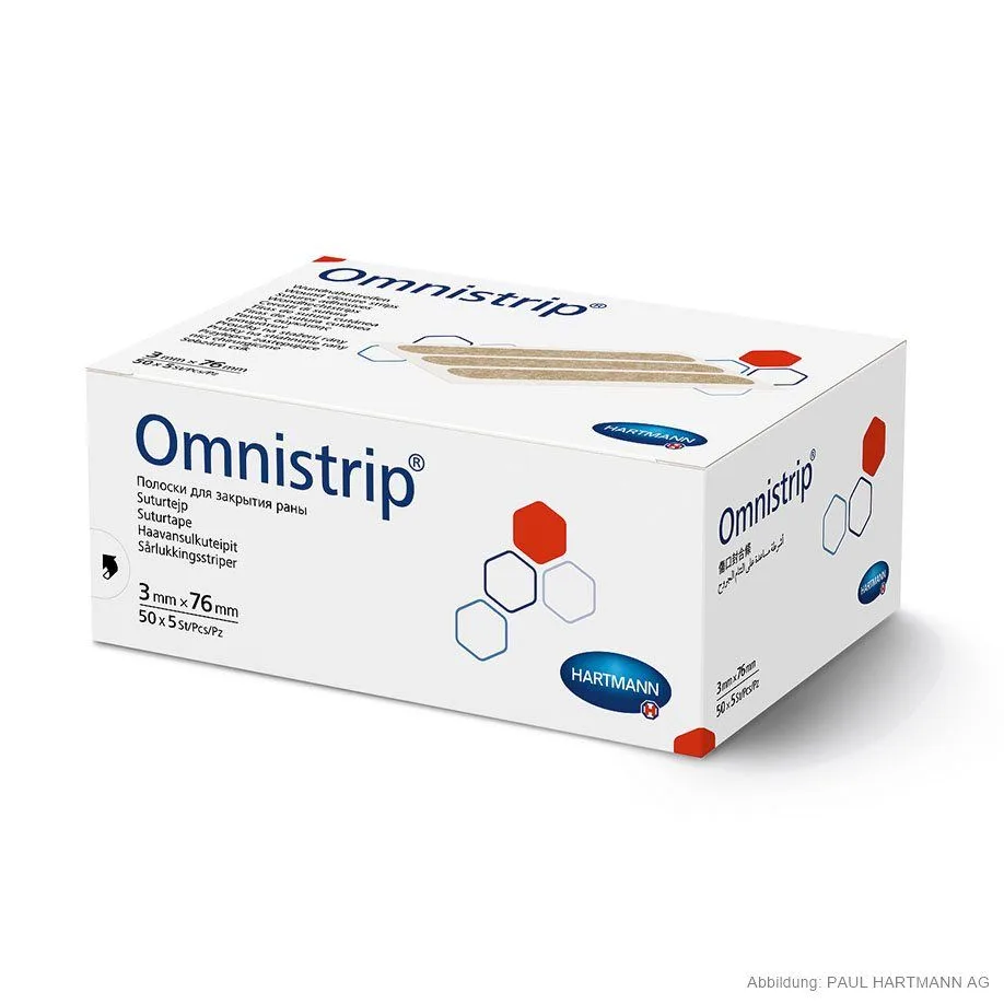 Omnistrip Αυτοκόλλητες Ταινίες Σύγκλισης Τραύματος  3x76mm Αποστ. σε 50 φακέλους των 5τμχ (250 strips) REF:540681 Hartmann