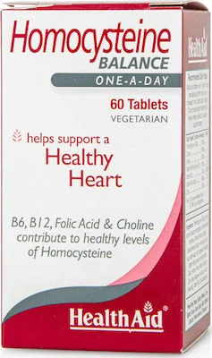 Health Aid Ηomocysteine Balance Συμπλήρωμα Διατροφής με Ομοκυστεΐνη, Φολικό οξύ, Βιταμίνες Β6, Β12 & Τριμεθυλγλυκίνη για Υγιές Καρδιαγγειακό Σύστημα, 60 Ταμπλέτες