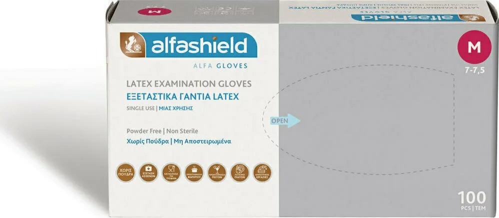 Karabinis Medical Alfashield Alfa Gloves Γάντια Λάτεξ Χωρίς Πούδρα σε Λευκό Χρώμα 100τμχ