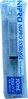 Karabinis Nipro Syringe 10ml with Needle 21G x1 1/2'' - Σύριγγα Μιας Χρήσεως με Βελόνα