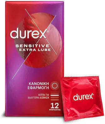 Durex Προφυλακτικά Sensitive Extra Lube Λεπτά 12τμχ