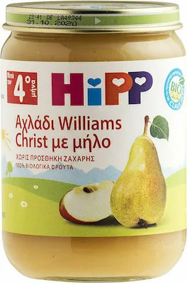 Hipp Φρουτόκρεμα Μήλο με Αχλάδι Βιολογικής Καλλιέργειας 4m+ 190gr χωρίς Γλουτένη