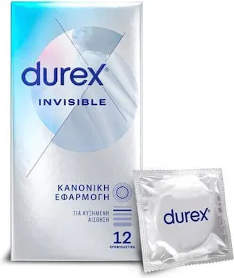 Durex Προφυλακτικά Εξαιρετικά Λεπτά Invisible Κανονική Εφαρμογή, 12τεμ