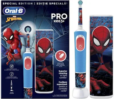Oral-B Vitality Pro Kids Spiderman Ηλεκτρική Οδοντόβουρτσα 3 Ετών+ 1τμχ & Θήκη Ταξιδιού
