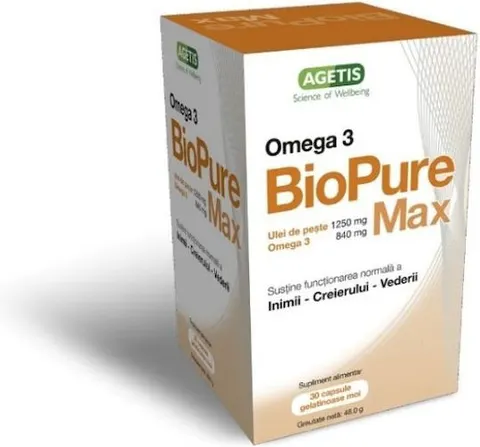 Agetis BioPure Max - Ωμέγα 3 ιχθυέλαιο υψηλής ποιότητας και συγκέντρωσης 1250MG, 60Tabl