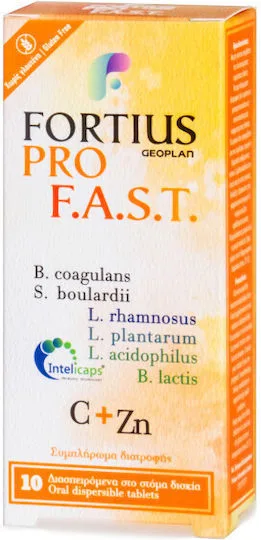 Fortius Pro F.A.S.T. C+Zn 10 tabs, Συμπλήρωμα Διατροφής με Ψευδάργυρο & Προβιοτικά 10 διασπειρόμενα στο στόμα δισκία