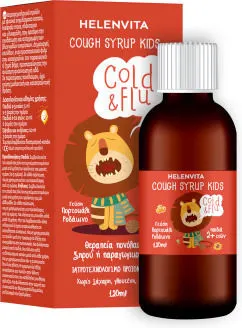 Helenvita Cold & Flu Σιρόπι για Παιδιά για ξηρο η παραγωγικο βηχα 2+ ετων με γευση πορτοκαλι και ροδακινο 120ml