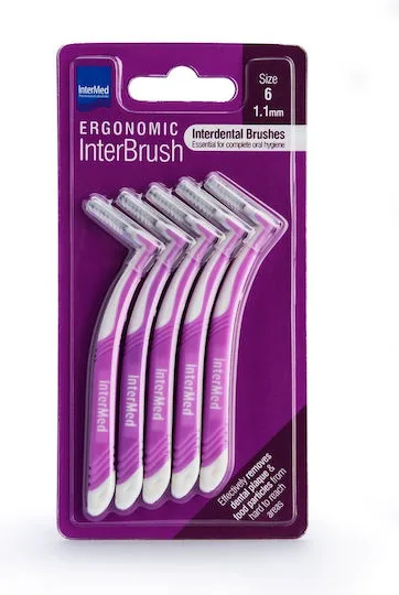 Ergonomic InterBrush Μεσοδόντια Βουρτσάκια Για Ολοκληρωμένο Καθαρισμό 1.1mm Μωβ 5τμχ