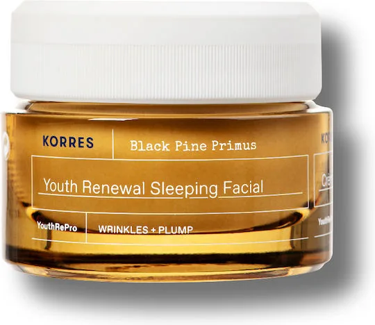 Korres Black Pine Primus Κρέμα Προσώπου Νυκτός για Αντιγήρανση & Λάμψη με Υαλουρονικό Οξύ 40ml