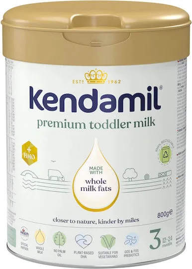 Kendamil Premium Toddler Milk 3, 12-24m with Whole Milk Fats + HMO Γάλα Πλήρες 3ης Βρεφικής Ηλικίας σε Σκόνη με Ολιγοσακχαρίτες Μητρικού Γάλακτος (HMO) 800g.