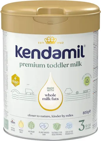 Kendamil Premium Toddler Milk 3, 12-24m with Whole Milk Fats + HMO Γάλα Πλήρες 3ης Βρεφικής Ηλικίας σε Σκόνη με Ολιγοσακχαρίτες Μητρικού Γάλακτος (HMO) 800g.