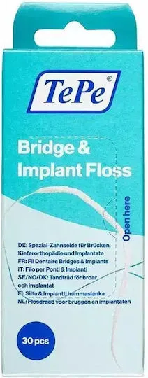 Tepe Bridge & Implant Floss Οδοντικό Νήμα με Σπογγώδες Τμήμα 30 τμχ