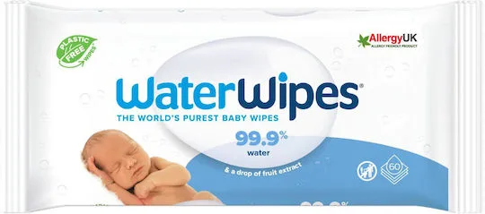 WaterWipes Μωρομάντηλα με 99.9% Νερό, χωρίς Οινόπνευμα & Parabens 60τμχ