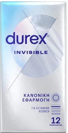 Durex Invisible Extra Sensitive-Εξαιρετικά Λεπτά Προφυλακτικά με Κανονική Εφαρμογή, 12τμχ