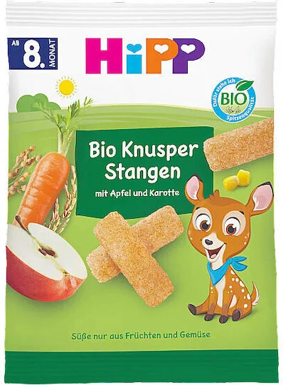 Hipp Organic Βιολογικά Τραγανά Sticks με Μήλο και Καρότο 30 gr