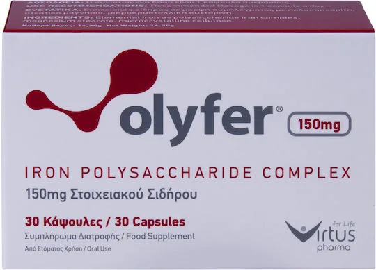 Virtus Pharma Olyfer Iron Polysaccharide Complex Σύμπλεγμα Σιδήρου Πολυσακχαρίτη 150mg 30 κάψουλες