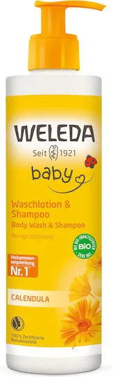 Weleda Baby Body Wash & Shampoo with Calendula Ήπιο Βρεφικό Σαμπουάν Καλέντουλας & Αφρόλουτρο 400ml