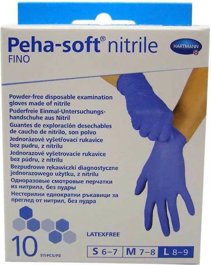 Γάντια Peha-soft Nitrile Fino Μπλε Χ.Π. 10τμχ Large REF:942222 Hartmann