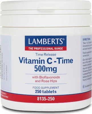 Lamberts Vitamin C-Time 500g Συμπλήρωμα με Βιταμίνη C Βραδείας Αποδέσμευσης 250 Ταμπλέτες