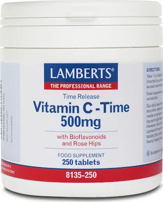 Lamberts Vitamin C-Time 500g Συμπλήρωμα με Βιταμίνη C Βραδείας Αποδέσμευσης 250 Ταμπλέτες