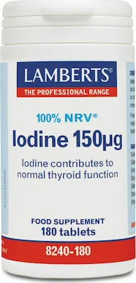 Lamberts Iodine 150mg, Συμπλήρωμα με Ιώδιο Για Την Φυσιολογική Ανάπτυξη και Την Υγεία του Δέρματος, 180 Tabs