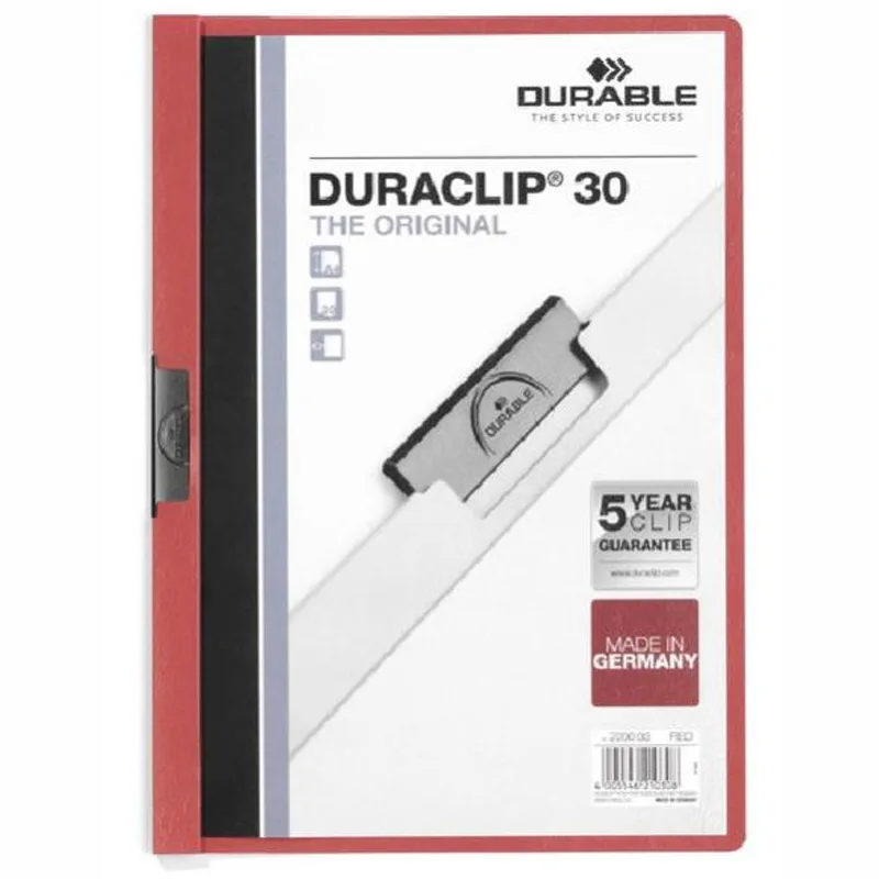 Ντοσιέ πλαστικό με κλιπ Κόκκινο DURACLIP 30 (30 φύλλα) - DURABLE