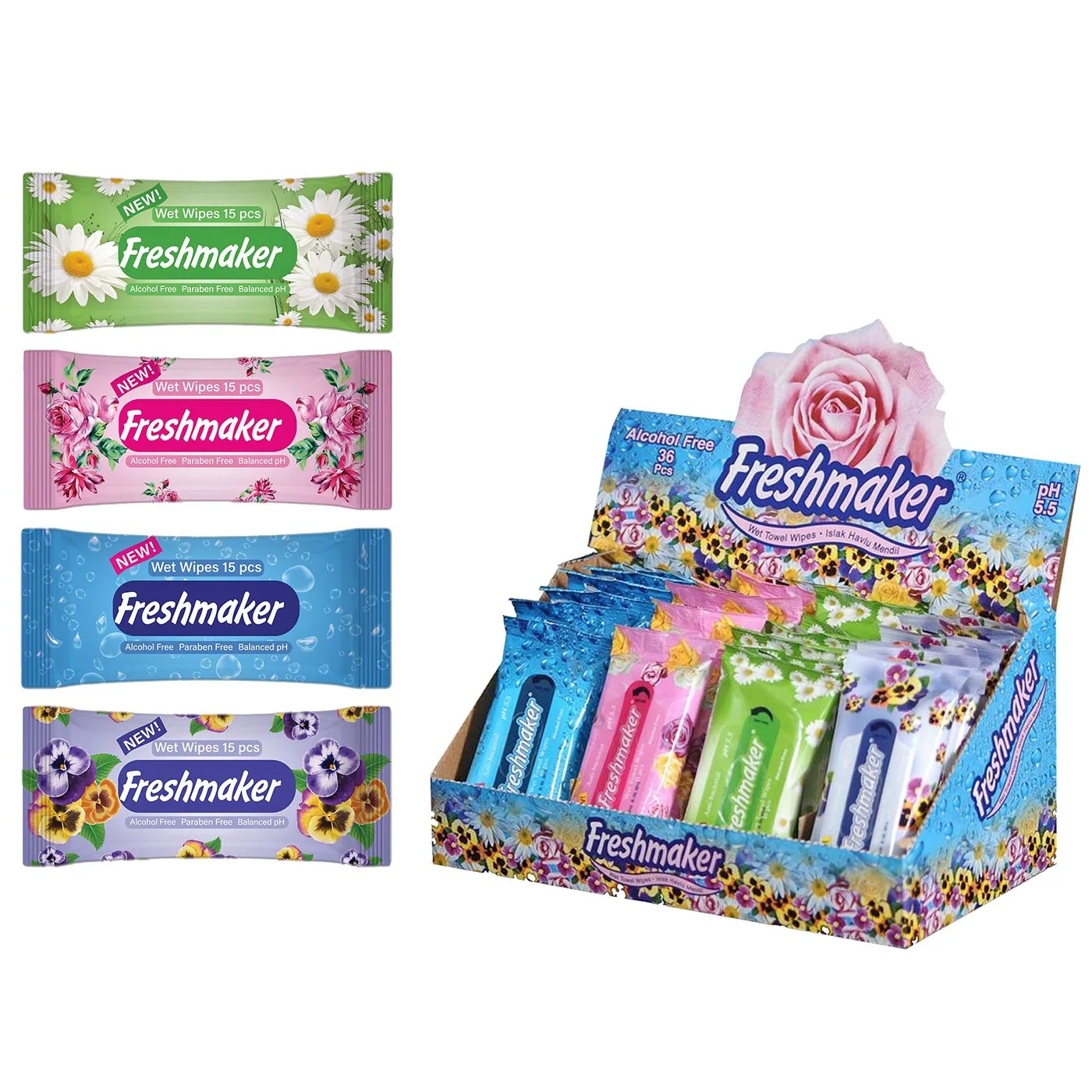 Υγρά Μαντηλάκια Freshmaker Flower πακ=15τεμ