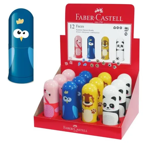 Ξύστρα FABER CASTELL GRIP σε σχέδιο με ζωάκια και γόμα - FABER CASTELL