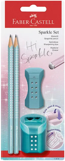 Σετ Faber Castell Grip Sparkle με 2 μολύβια/ξύστρα/γόμα Μέντα