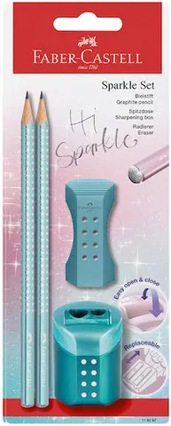 Σετ Faber Castell Grip Sparkle με 2 μολύβια/ξύστρα/γόμα Μέντα