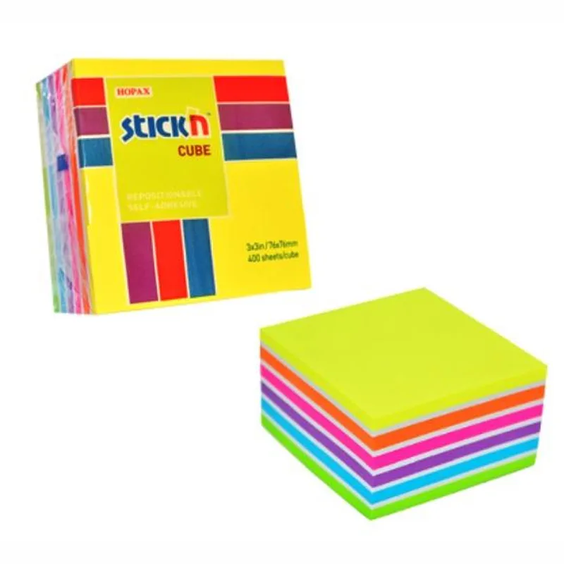 Χαρτάκια STICK N κύβος χρωματιστός ασορτί 76 x76 (400 φύλλα) - HOPAX